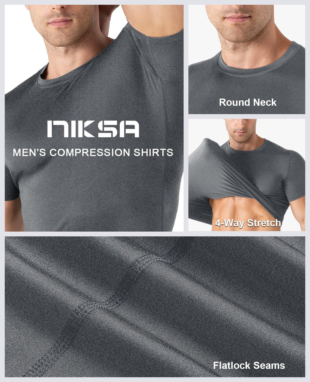 Niksa Men's Compression Shirts 1/2/4 Pack, Workout Gym Shirt Short Sleeve, Moisture Wicking Active Fit Base Layer T-Shirt