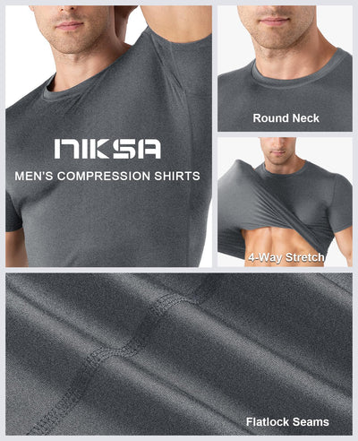 Niksa Men's Compression Shirts 1/2/4 Pack, Workout Gym Shirt Short Sleeve, Moisture Wicking Active Fit Base Layer T-Shirt