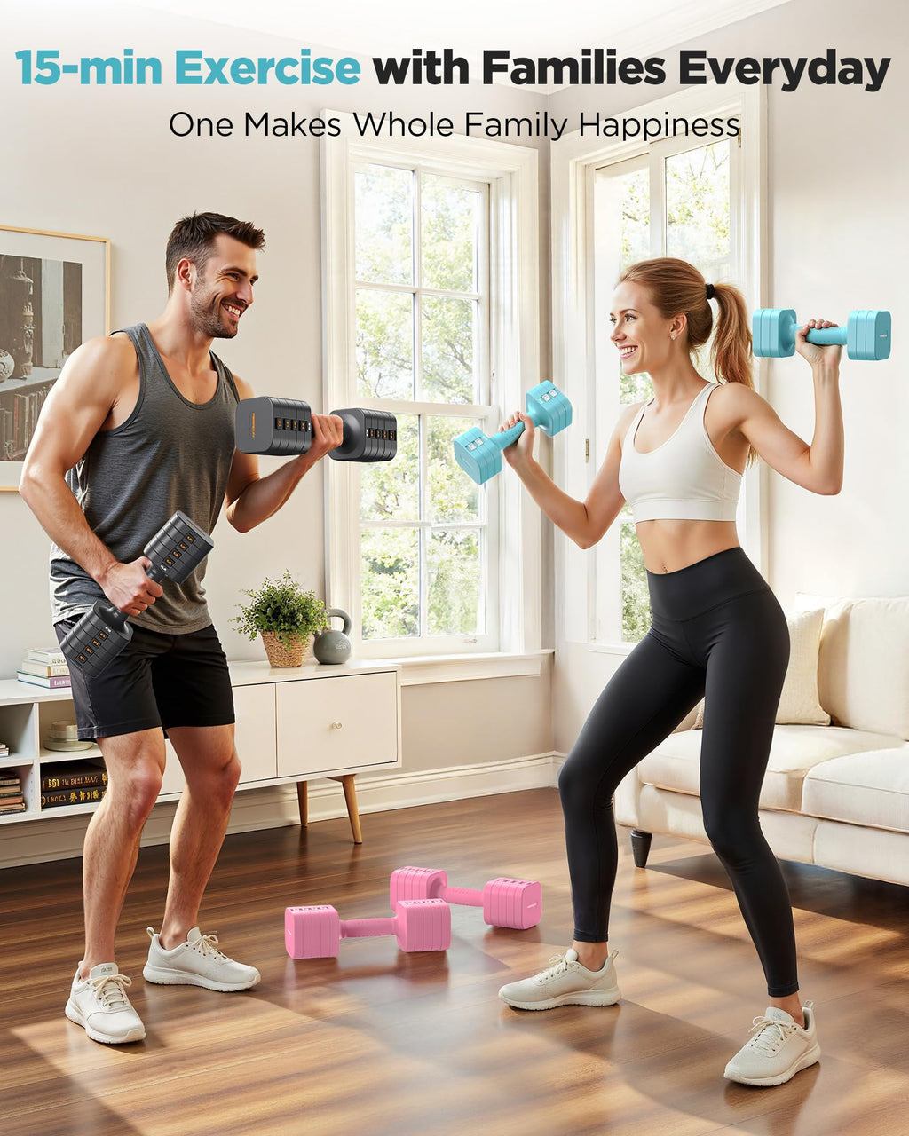 FEIERDUN 5-in-1 Adjustable Dumbbell Set of 2, 20LBS/10LBS Hand Weights for Women, 1s-Adjust Dual-Stable Dumbbell Set for Women Home Gym & Outdoor