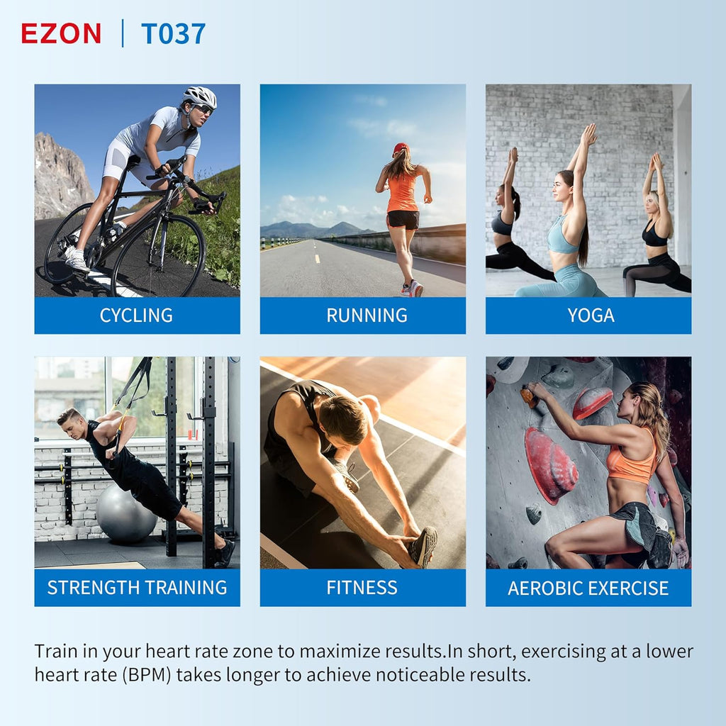 EZON Heart Rate Monitor Chest Strap and Digital Watch T037,5ATM Waterproof Fitness Tracker with HRM,Calories Burned,Stopwatch and Hourly Chime (Watch Band Included)