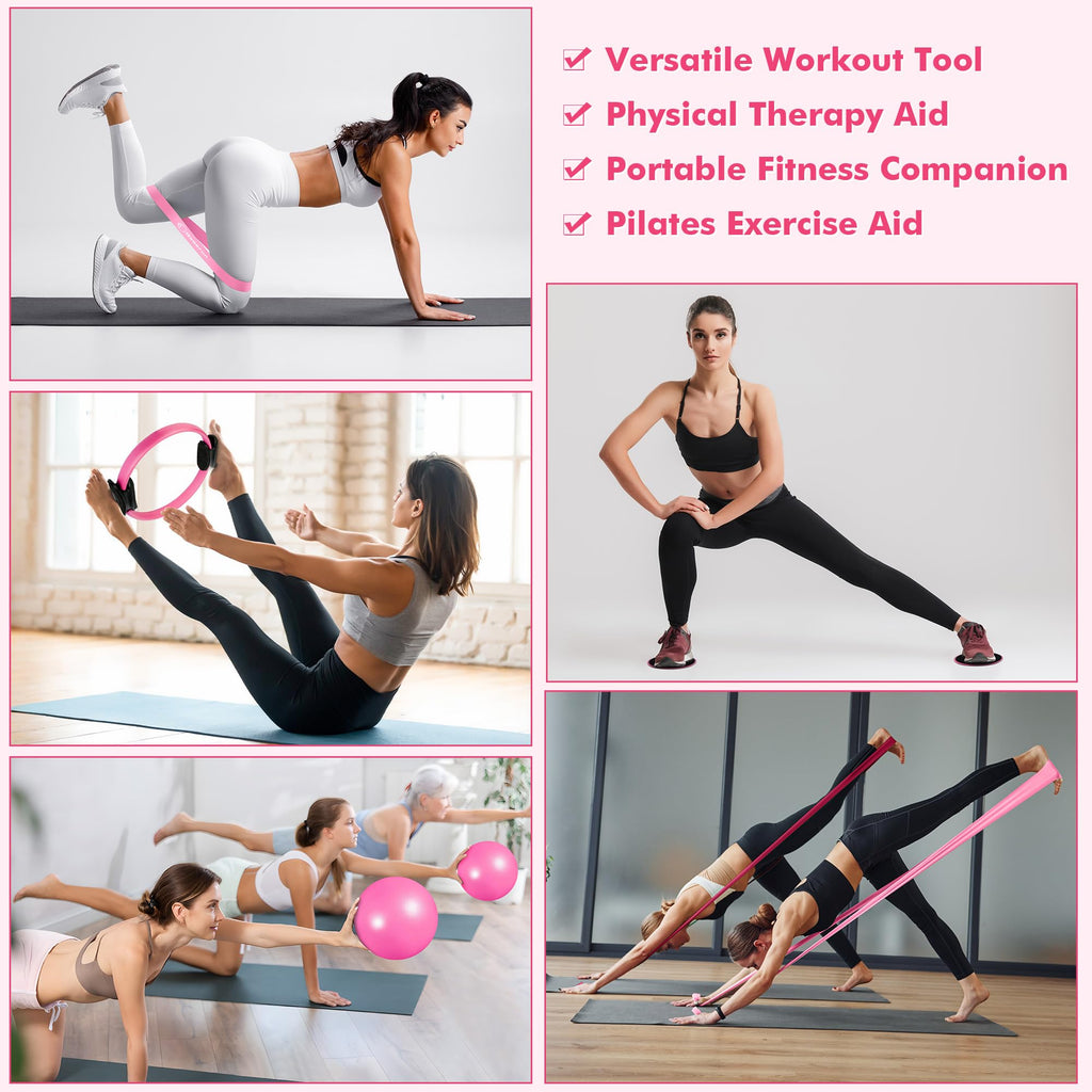 Pilates Ring Set with Resistance Bands Set, Pilates Ball, Sliding Disks – Workout Equipment Home Gym Includes Complete Fitness Poster