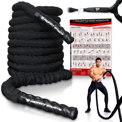 Battle Ropes 50 ft Heavy Duty Battle Rope with Protective Sleeve Black, Plastic, ABS Grip, Adult Strength Training, Cardio, CrossFit