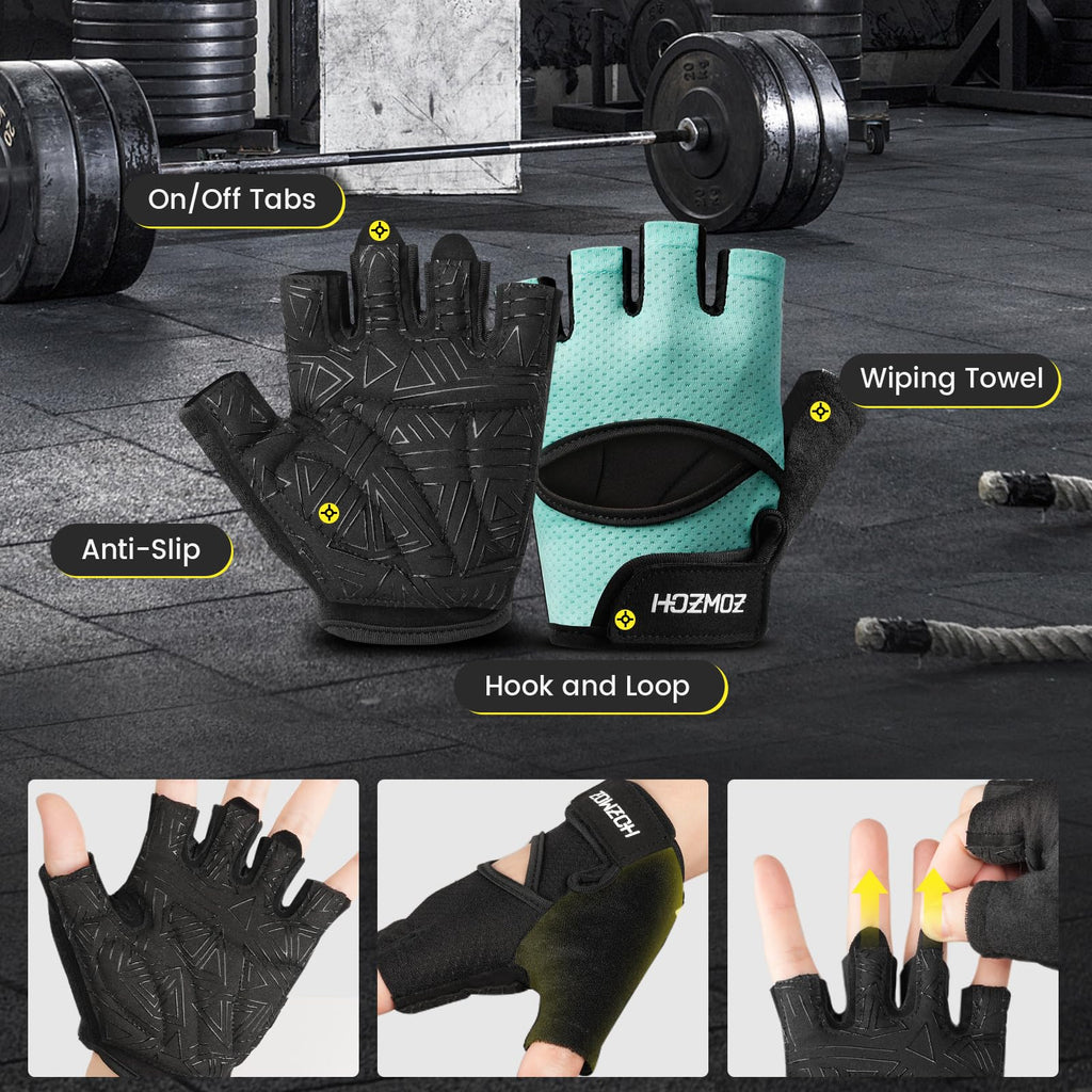 Ventilated Weight Lifting Gloves, Thick Padded Workout Gym Gloves with Full Palm Protection & Grip & Shock Absorption for Women & Men's Fitness Exercise Training