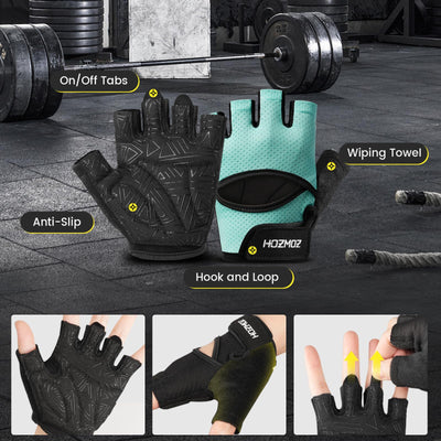 Ventilated Weight Lifting Gloves, Thick Padded Workout Gym Gloves with Full Palm Protection & Grip & Shock Absorption for Women & Men's Fitness Exercise Training