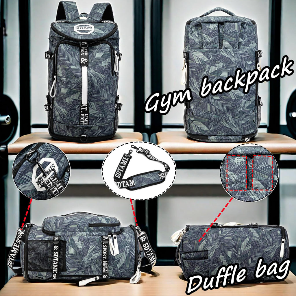 Gym Duffle Bag Backpack with Shoe Compartment,4 ways Travel Backpack for Women and Men,Multi-Functional Weekender bag with Waterproof Layer&Laptop Compartment for Fitness, Travel,Camping