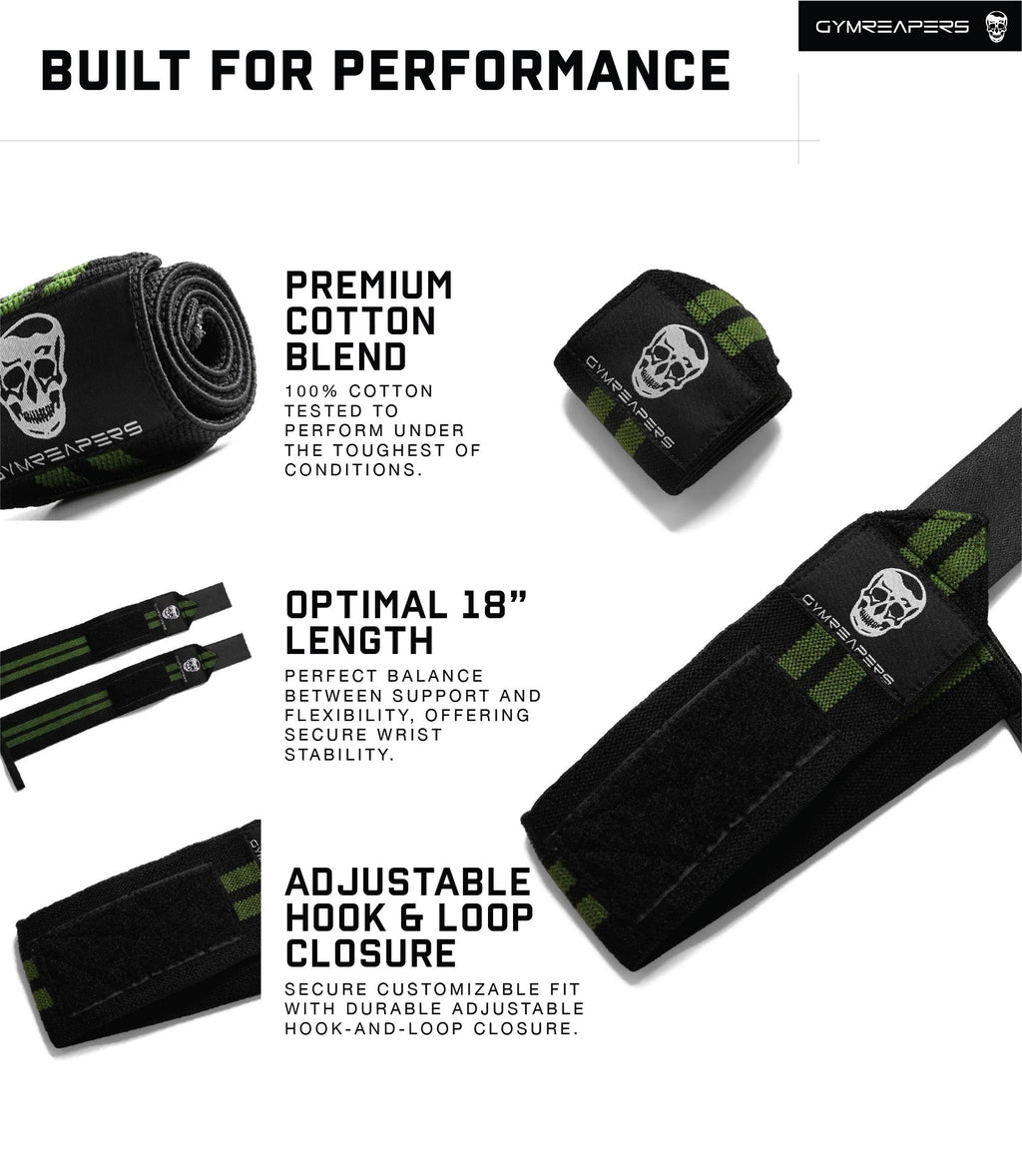 Gymreapers Weightlifting Wrist Wraps (IPF Approved) 18" Professional Quality Wrist Support with Heavy Duty Thumb Loop - Best Wrap for Powerlifting Competition, Strength Training, Bodybuilding