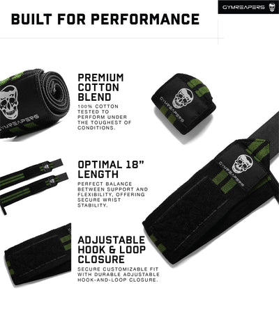 Gymreapers Weightlifting Wrist Wraps (IPF Approved) 18" Professional Quality Wrist Support with Heavy Duty Thumb Loop - Best Wrap for Powerlifting Competition, Strength Training, Bodybuilding