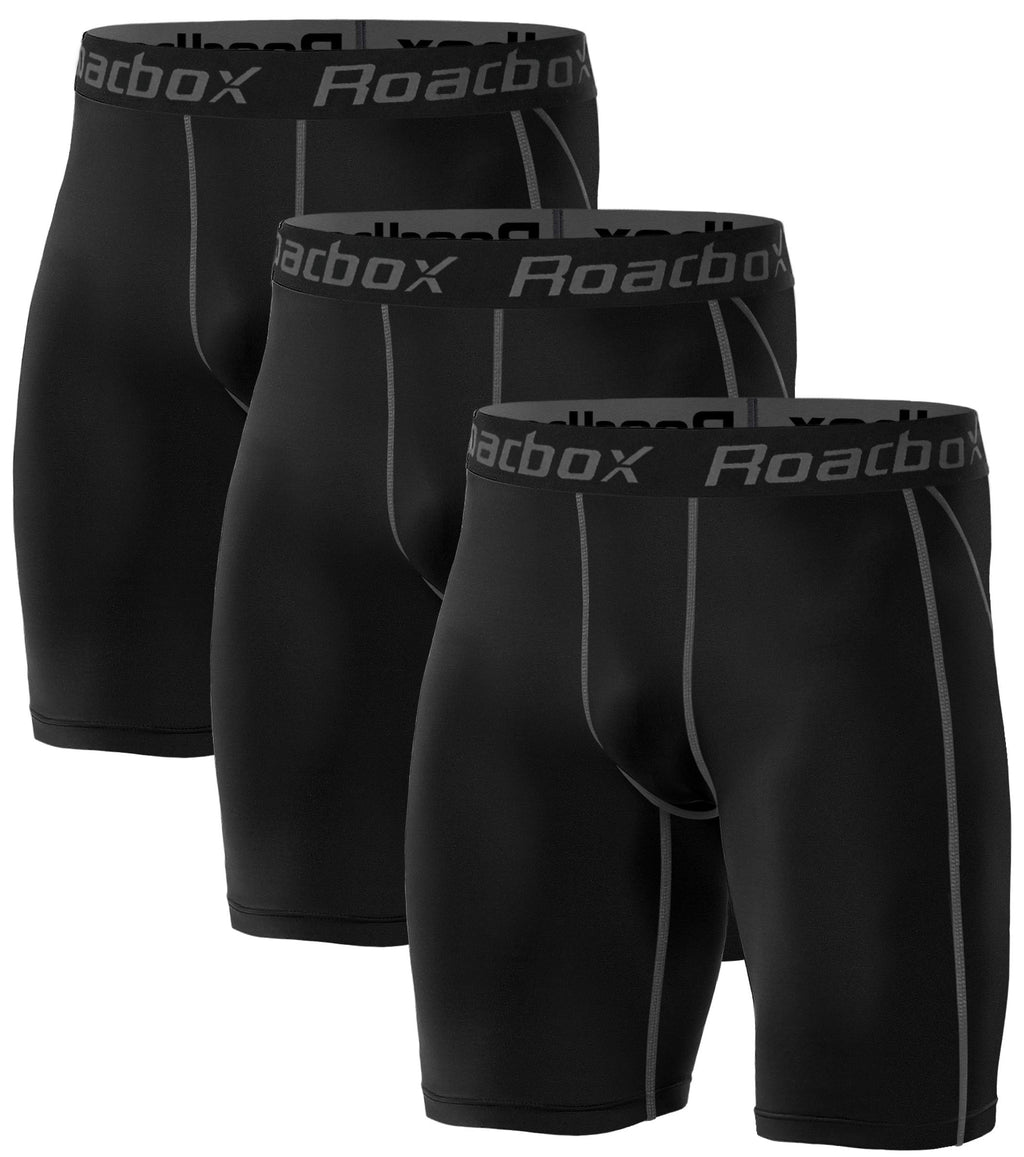 Roadbox Compression Shorts for Men, 3 Pack Athletic Workout Underwear, Running Gym Spandex Base Layer Boxer Briefs