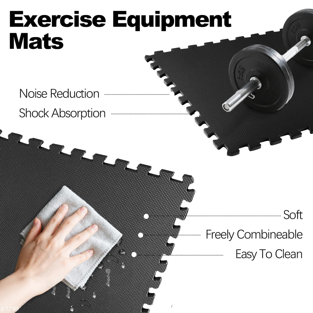 Fitvids Puzzle Exercise Gym Flooring Mat, 3/4" Thick High-Density EVA Interlocking Tiles, Workout Mat for Home Gym, Fitness Equipment, MMA, Gymnastics, 24-Piece Shock-Absorbing Exercise Mat (96 Sq Ft)