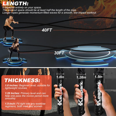 Battle Ropes for Home Gym Exercise: 1 Inch Diameter 9.2 FT Length Workout Rope Exercise Rope Training Ropes with Protective Sleeve for Kids Men Women Exercise Fitness & Strength Training