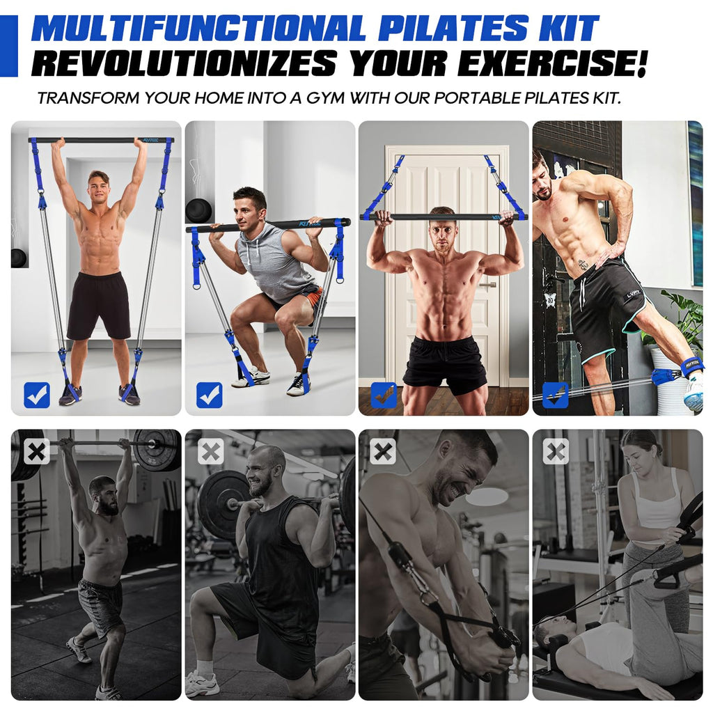 Pilates Bar Kit with Resistance Bands, Heavy Duty Pilates Equipment for Men, Strength Training Bar for Legs, Hip, Back, Arm, Abs, Chest, Shoulders, Portable Home Gym Full Body Workout Equipment