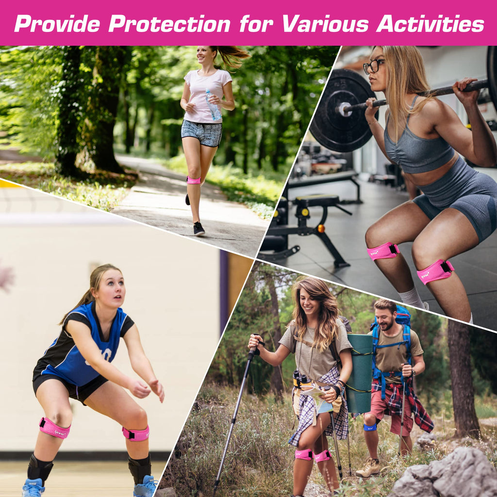 IPOW 2 Pack Knee Pain Relief & Patella Stabilizer Knee Strap Brace Support for Hiking, Soccer, Basketball, Running, Jumpers Knee, Tennis, Tendonitis, Volleyball & Squats, Black