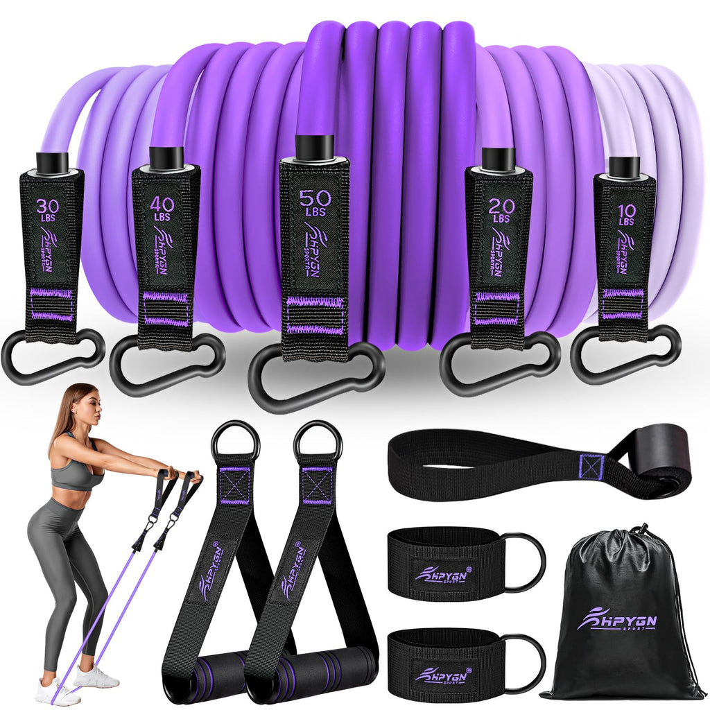 HPYGN Resistance Bands, Exercise Bands with Handles, Fitness Bands, Workout Bands with Door Anchor and Ankle Straps, for Heavy Resistance Training, Physical Therapy, Shape Body, Yoga, Home Workout Set