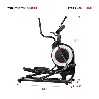 Sunny Health & Fitness Elliptical Trainer Machine w/Built-in Pulse Sensor, Low Impact Cardio Exerciser & Full-Body Cross Training for Home, Optional Free SunnyFit App Link & Electric w/300LB Load