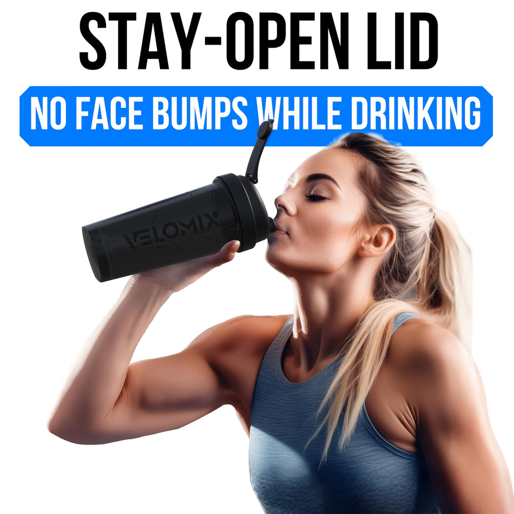 VELOMIX -2 Pack- 28 oz Protein Shaker Bottles for Protein Mixes - 2x Wire Whisk | Leak Proof Shaker Cups for Protein Shakes | Protein Shaker Bottle Pack (Black/Transparent)