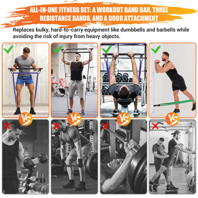 Portable Heavy Duty Resistance Bar with 3 Resistance Bands, Pilates Bar with Pull Up Bands & Training Poster, Yoga Pilates Equipment for Home Gym