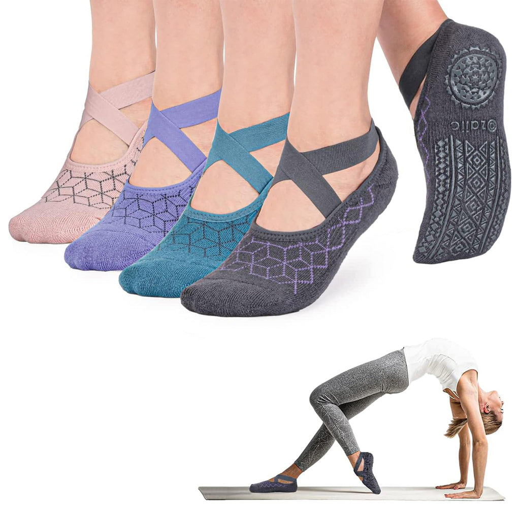 Ozaiic Pilates Socks for Women Non Slip Grip, Yoga Socks with Grippers for Barre, Hospital, Ballet, Dance, Barefoot Workout