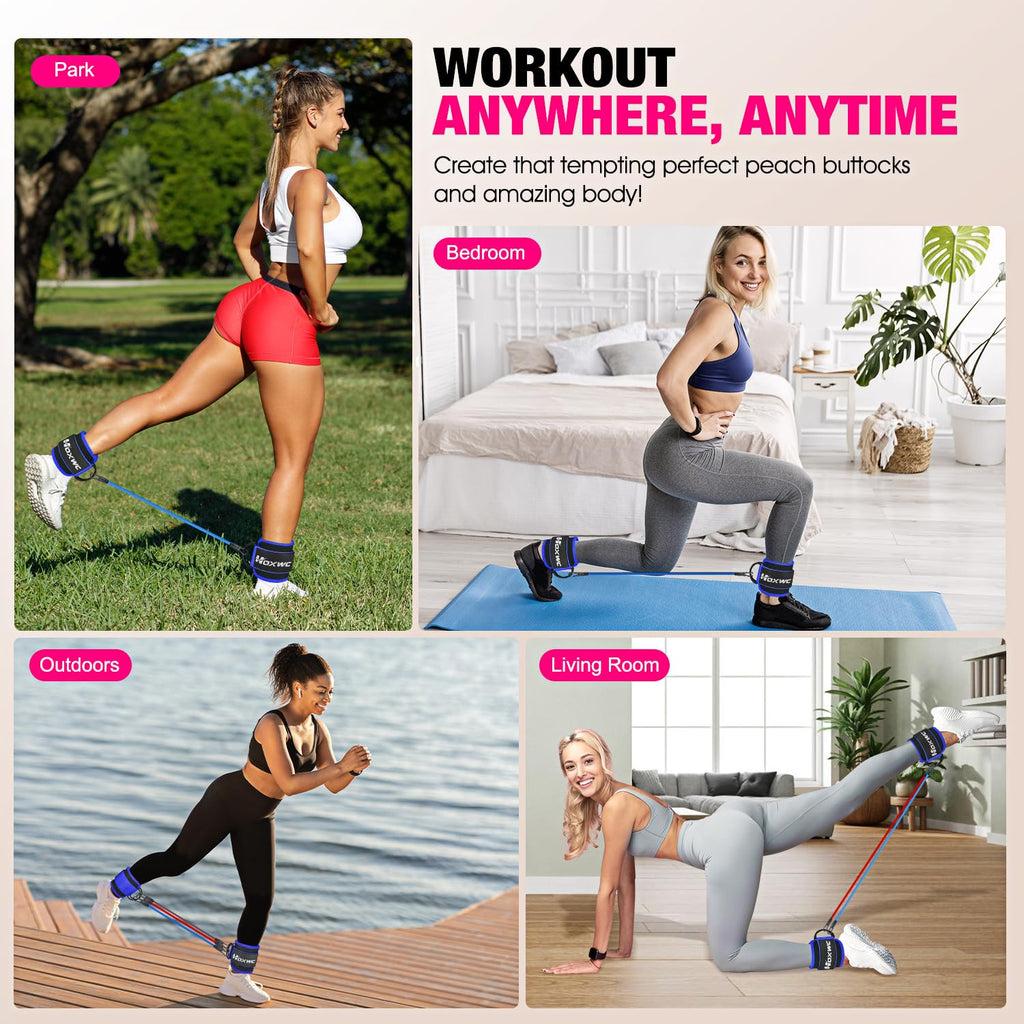Ankle Resistance Bands with Cuffs, Ankle Bands for Working Out, Ankle Resistance Band for Leg, Booty Workout Equipment for Kickbacks Hip Fitness Training, Exercise Bands for Butt Lift Women