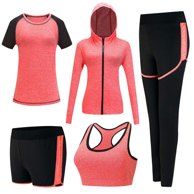 5pcs Workout Outfits for Women Athletic Sets Sport Suits Yoga Gym Fitness Exercise Clothes Jogging Tracksuits