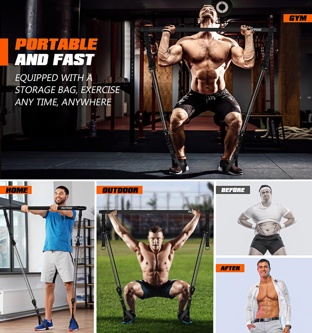 Pilates Bar Kit with Resistance Bands, Heavy Duty Pilates Equipment for Men, Strength Training Bar for Legs, Hip, Back, Arm, Abs, Chest, Shoulders, Portable Home Gym Full Body Workout Equipment