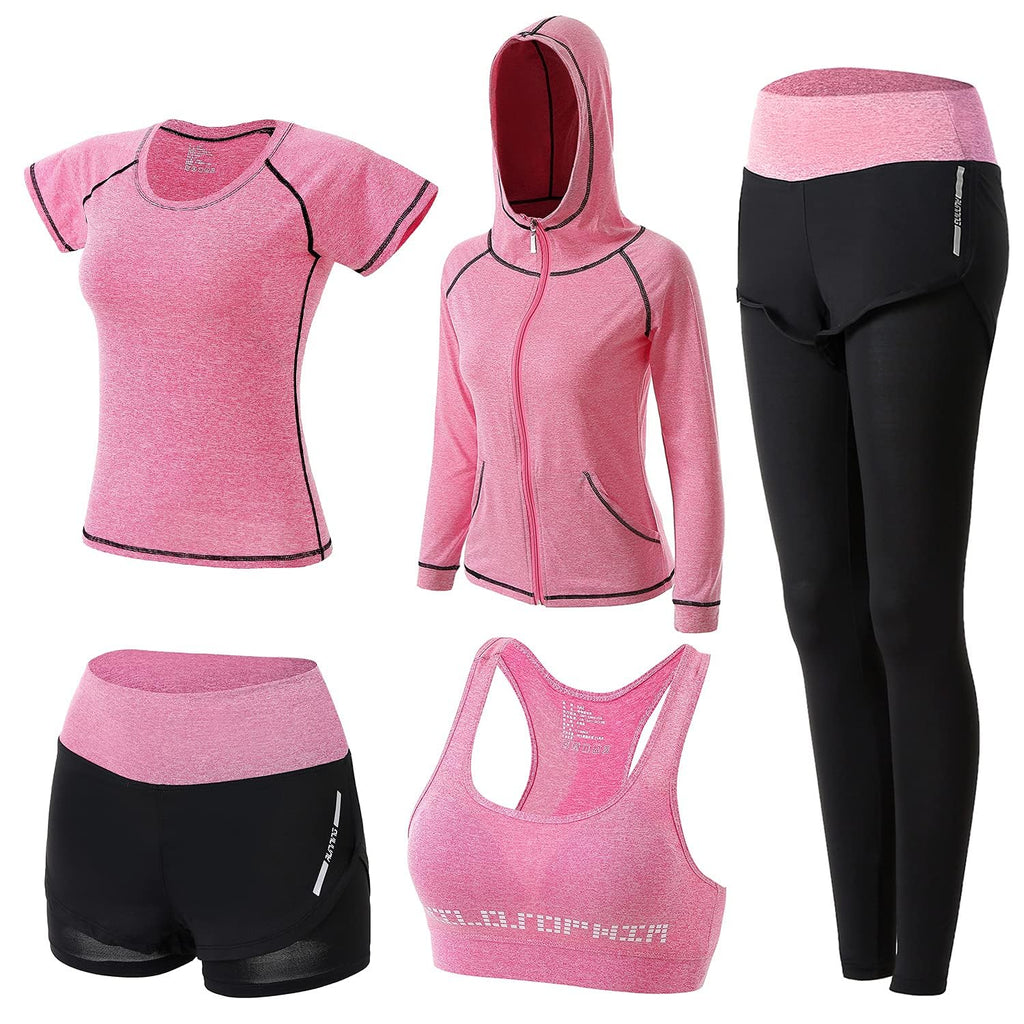 5pcs Workout Outfits for Women Athletic Sets Sport Suits Yoga Gym Fitness Exercise Clothes Jogging Tracksuits