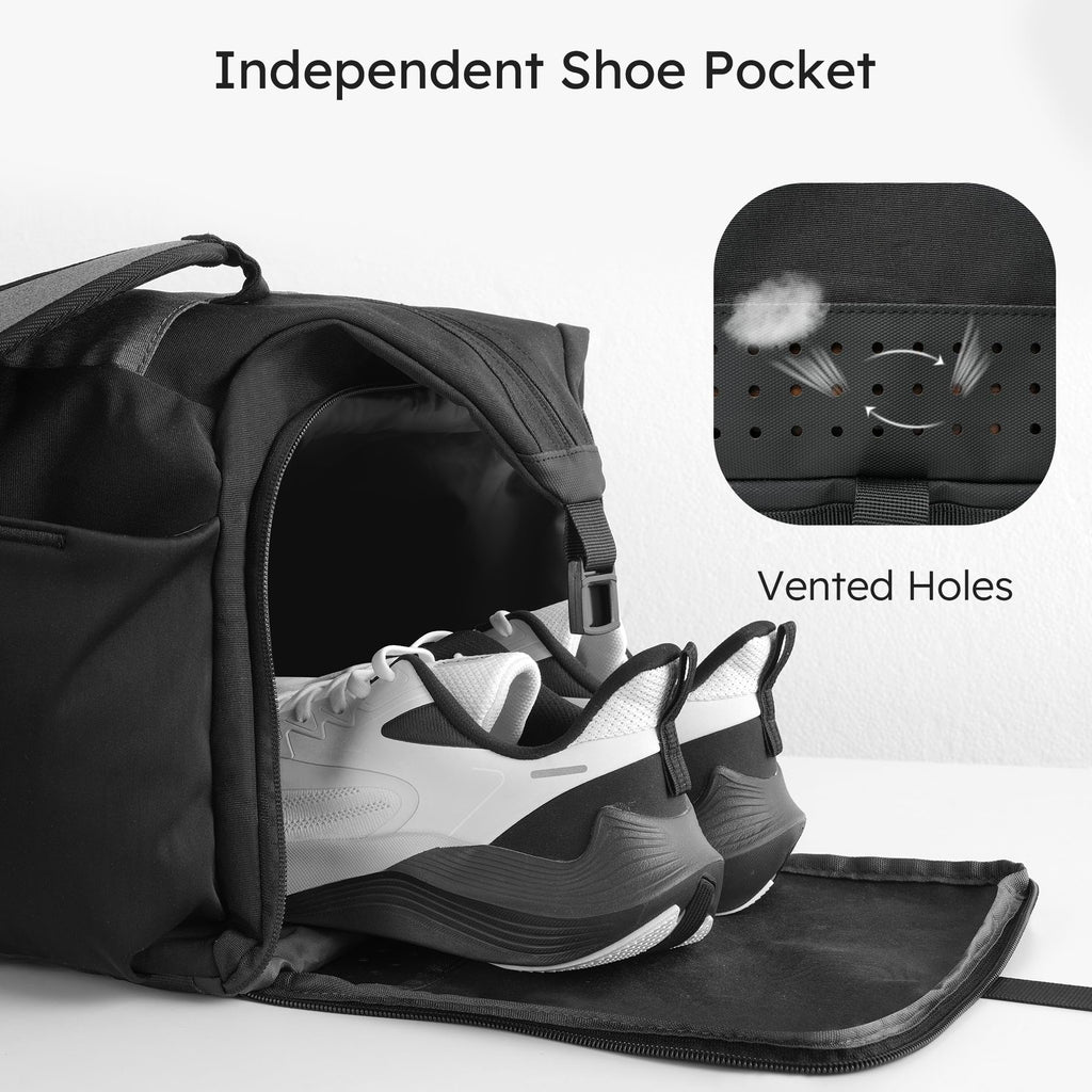 Gym Bag for Men with 2 Upgraded Bottle Holders Convertible Duffle Bag and Gym Backpack Waterproof Sports Bags with Shoes Compartment and Wet Pocket - Black