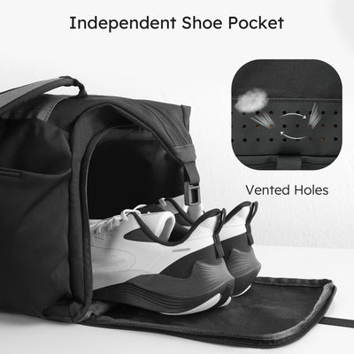 Gym Bag for Men with 2 Upgraded Bottle Holders Convertible Duffle Bag and Gym Backpack Waterproof Sports Bags with Shoes Compartment and Wet Pocket - Black