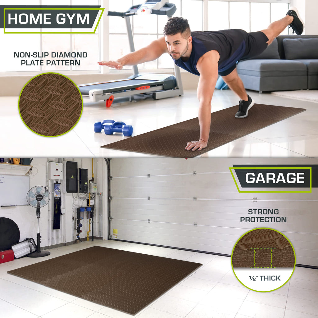 ProsourceFit Puzzle Exercise Mat ½ in, EVA Interlocking Foam Floor Tiles for Home Gym, Mat for Home Workout Equipment, Floor Padding for Kids, Black, 24 in x 24 in x ½ in, 24 Sq Ft - 6 Tiles