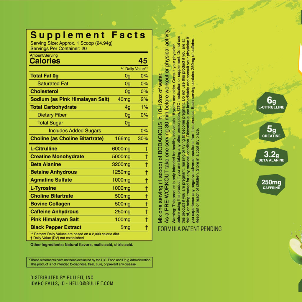 BULLFIT Pre Workout Powder, Pina Coolada Flavor, Pre-Workout Support for Men & Women, L Citrulline, Creatine, Beta Alanine & Electrolytes, Powdered Drink Mix with No Sucralose & Zero Sugar, 20 Srvgs