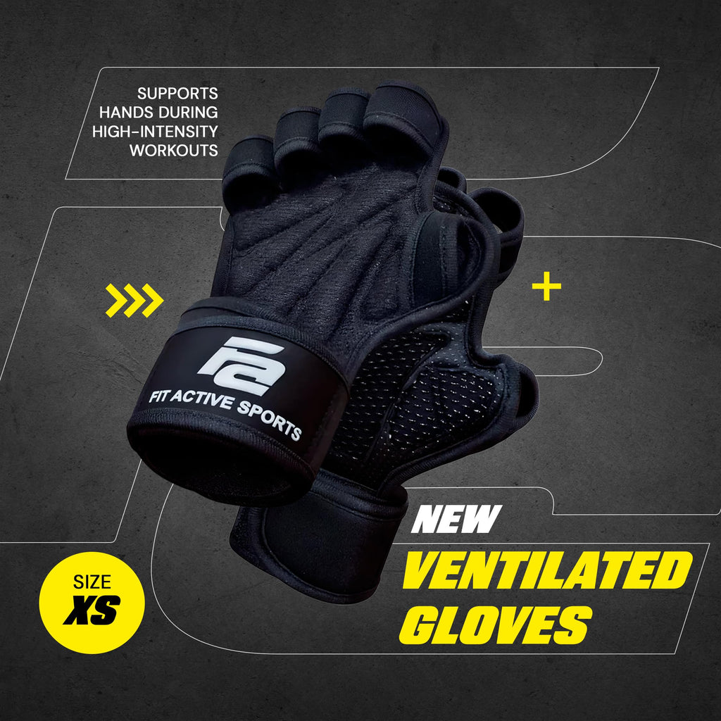 Fit Active Sports New Ventilated Weight Lifting Workout Gloves with Built-in Wrist Wraps for Men and Women - Great for Gym Fitness, Cross Training, Hand Support & Weightlifting.