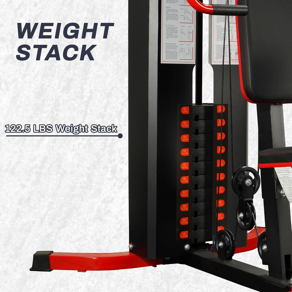 Fitvids Home Gym Equipment, Multifunctional Full Body Workout Weight Machine Station with Weight Stack, All in One Exercise Equipment with Pulley System & Seated Rowing for Home Gym Strength Training