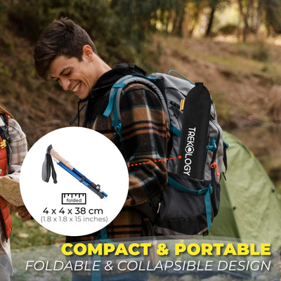 TREKOLOGY Trekking Poles – Lightweight, Adjustable Hiking Sticks for Men & Women – Durable Aluminum, Compact & Foldable with Comfortable Grip – Perfect for Hiking, Walking & Seniors, TREKZ XE