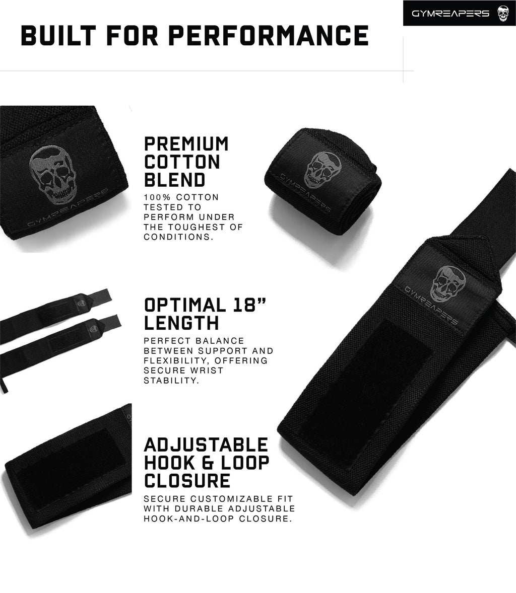 Gymreapers Weightlifting Wrist Wraps (IPF Approved) 18" Professional Quality Wrist Support with Heavy Duty Thumb Loop - Best Wrap for Powerlifting Competition, Strength Training, Bodybuilding