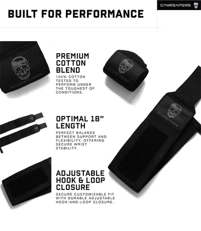 Gymreapers Weightlifting Wrist Wraps (IPF Approved) 18" Professional Quality Wrist Support with Heavy Duty Thumb Loop - Best Wrap for Powerlifting Competition, Strength Training, Bodybuilding