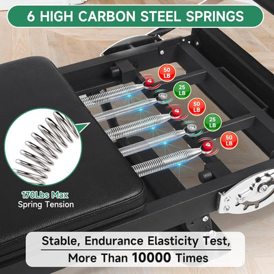 92" 2ND Gen Extended Pilates Reformer, Foldable Pilates Machine with Pilates Ring Circle & Headrest, Jumpboard, Dual Resistance Springs, Pilates Equipment for Home Workout, up to 500 lbs