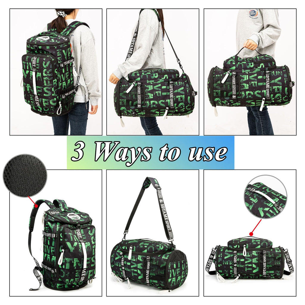 Gym Duffle Bag Backpack with Shoe Compartment,4 ways Travel Backpack for Women and Men,Multi-Functional Weekender bag with Waterproof Layer&Laptop Compartment for Fitness, Travel,Camping