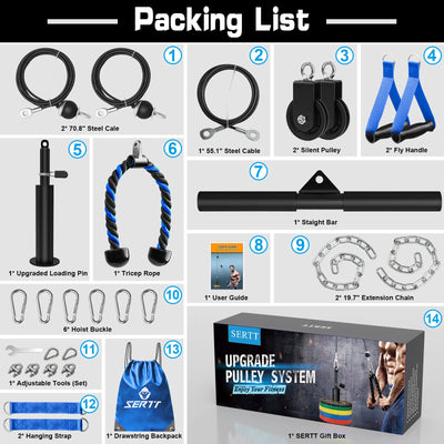 SERTT Weight Cable Pulley System Gym, Upgraded Cable Pulley Attachments for LAT Pull Down, Biceps Curl, Tricep, Arm Workouts - Home Gym Add On Equipment