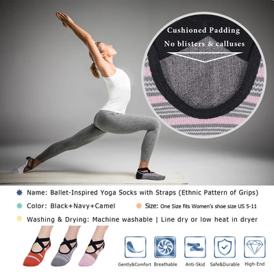 Ozaiic Pilates Socks for Women Non Slip Grip, Yoga Socks with Grippers for Barre, Hospital, Ballet, Dance, Barefoot Workout
