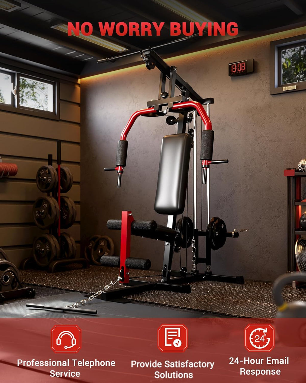 Home Gym Equipment, Workout Weight Machine with Cable Pulley System, 400 LBS Weight Capacity All in One Full Body Exercise Station for Strength Training, Multifunctional Compact Home Gym