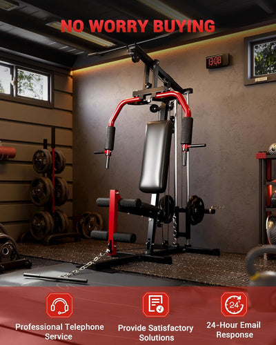 Home Gym Equipment, Workout Weight Machine with Cable Pulley System, 400 LBS Weight Capacity All in One Full Body Exercise Station for Strength Training, Multifunctional Compact Home Gym