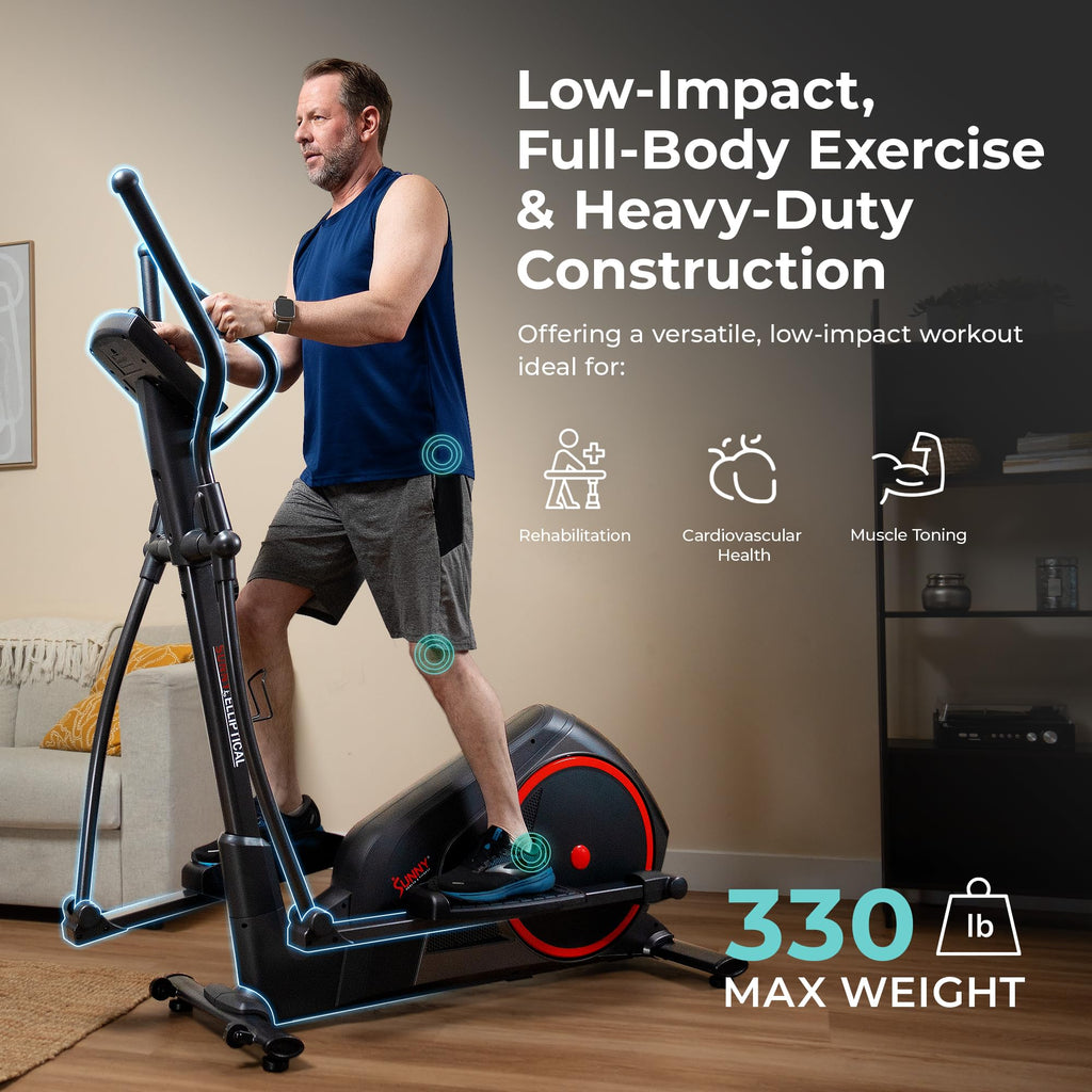 Sunny Health & Fitness Smart Elliptical Full-Body Cross Training Machine w/Extended Stride, Cardio Exercise Trainer for Home, Free SunnyFit App Bluetooth Connection, Optional 12" or 16" Stride Length