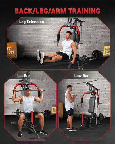 Home Gym Equipment, Workout Weight Machine with Cable Pulley System, 400 LBS Weight Capacity All in One Full Body Exercise Station for Strength Training, Multifunctional Compact Home Gym