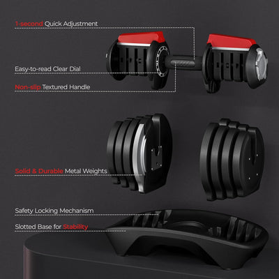 Yaheetech Adjustable Dumbbell Set 28/40/52.5/90LBS Adjustable Dumbbells Fast Adjust Dumbbell Weight Set with Anti-Slip Handle and Tray for Men/Women Home Gym Strength Training Equipment Single/Pair