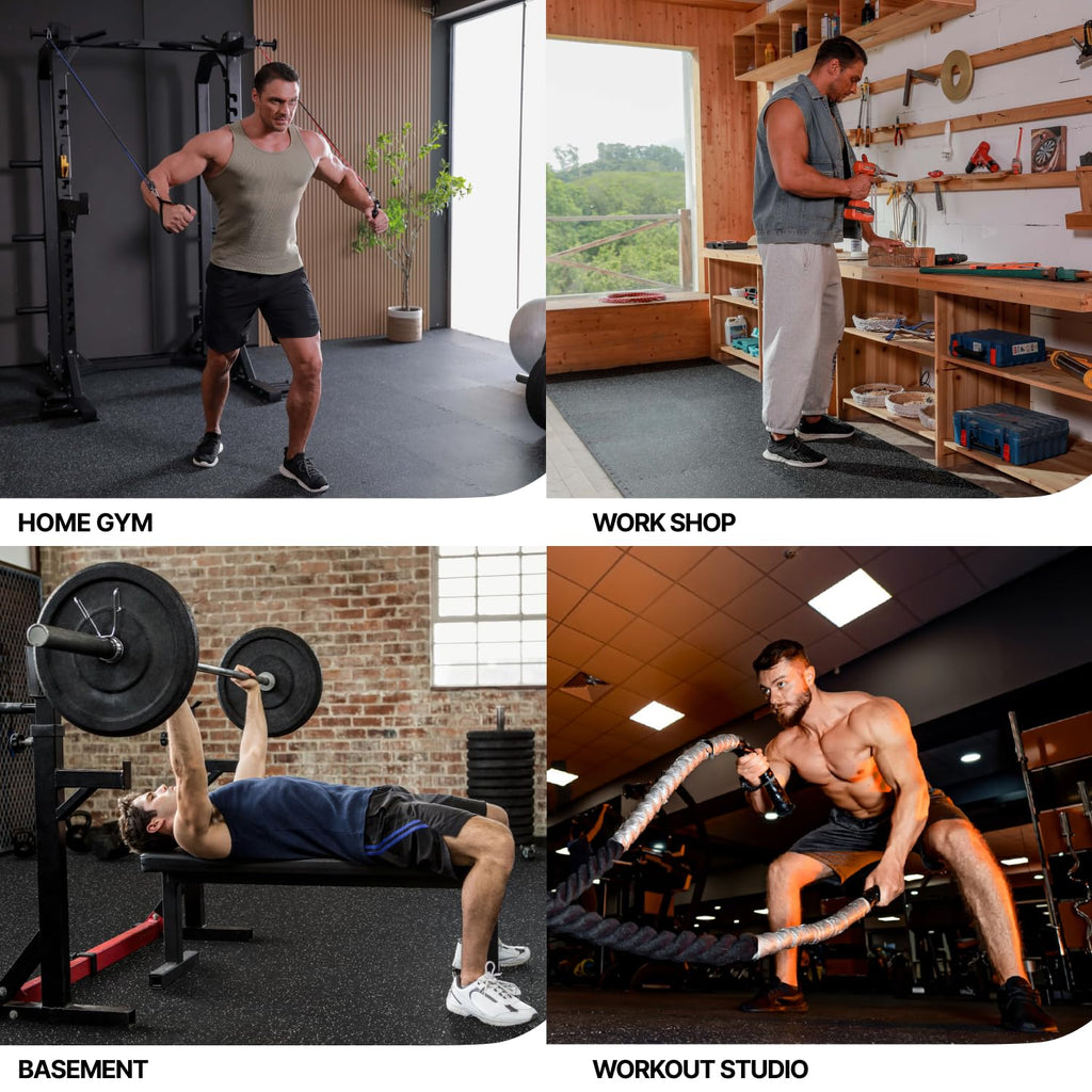 AIRHOP 0.79in Thick 24 Sq Ft Exercise Equipment Mats, 6 Tiles Upgraded Rubber Top with High Density EVA Foam, Large Interlocking Puzzle Gym Flooring for Home Gym, Heavy Weight Workout,Black & White