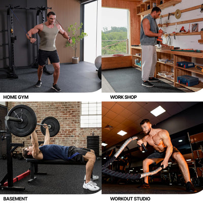 AIRHOP 0.79in Thick 24 Sq Ft Exercise Equipment Mats, 6 Tiles Upgraded Rubber Top with High Density EVA Foam, Large Interlocking Puzzle Gym Flooring for Home Gym, Heavy Weight Workout,Black & White