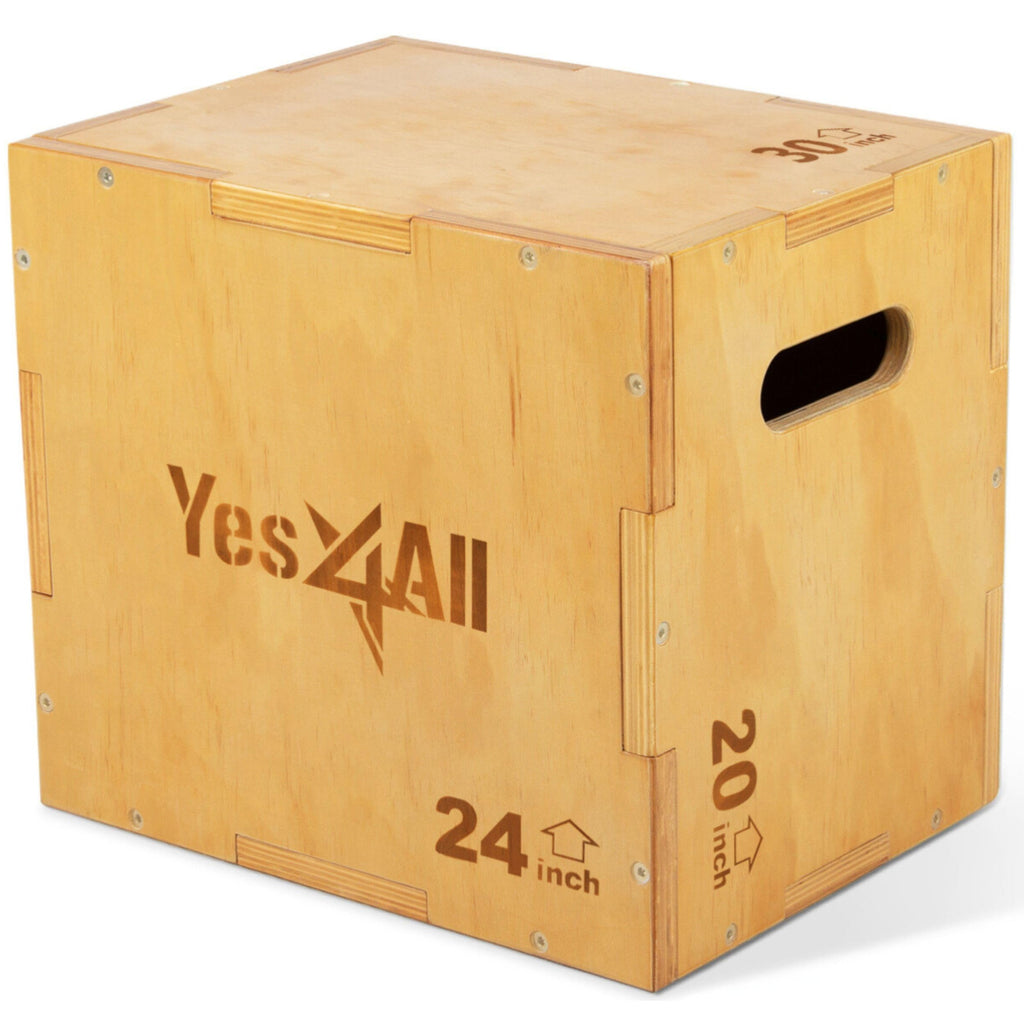 Yes4All Plyo Box, 3-in-1 Wooden Box Jumps for Home Gym, 450 lbs Boxes Step Up with Smooth Edges & Wide Built-in Handles for Jumping, Strength Training, Lunges, Squats, Dips