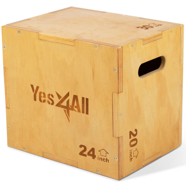 Yes4All Plyo Box, 3-in-1 Wooden Box Jumps for Home Gym, 450 lbs Boxes Step Up with Smooth Edges & Wide Built-in Handles for Jumping, Strength Training, Lunges, Squats, Dips