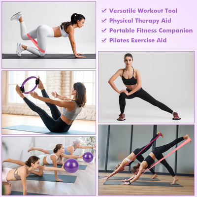 Pilates Ring Set with Resistance Bands Set, Pilates Ball, Sliding Disks – Workout Equipment Home Gym Includes Complete Fitness Poster