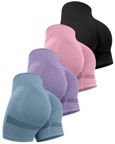 CHRLEISURE Women's 4 Packs Workout Gym Shorts, High Waisted Butt Lifting Scrunch Butt Seamless Booty Shorts