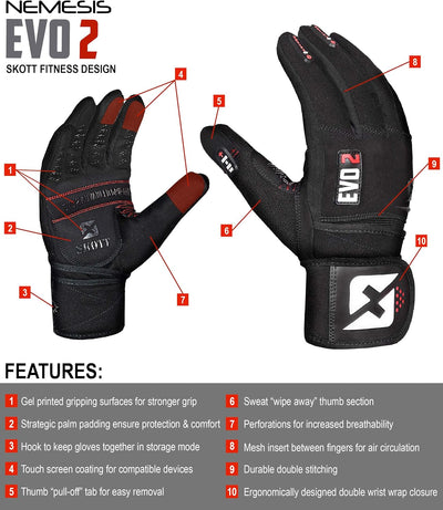 skott Evo 2 Weightlifting Gloves with Integrated Wrist Wrap Support-Double Stitching for Extra Durability-Get Ripped with The Best Body Building Fitness and Exercise Accessories